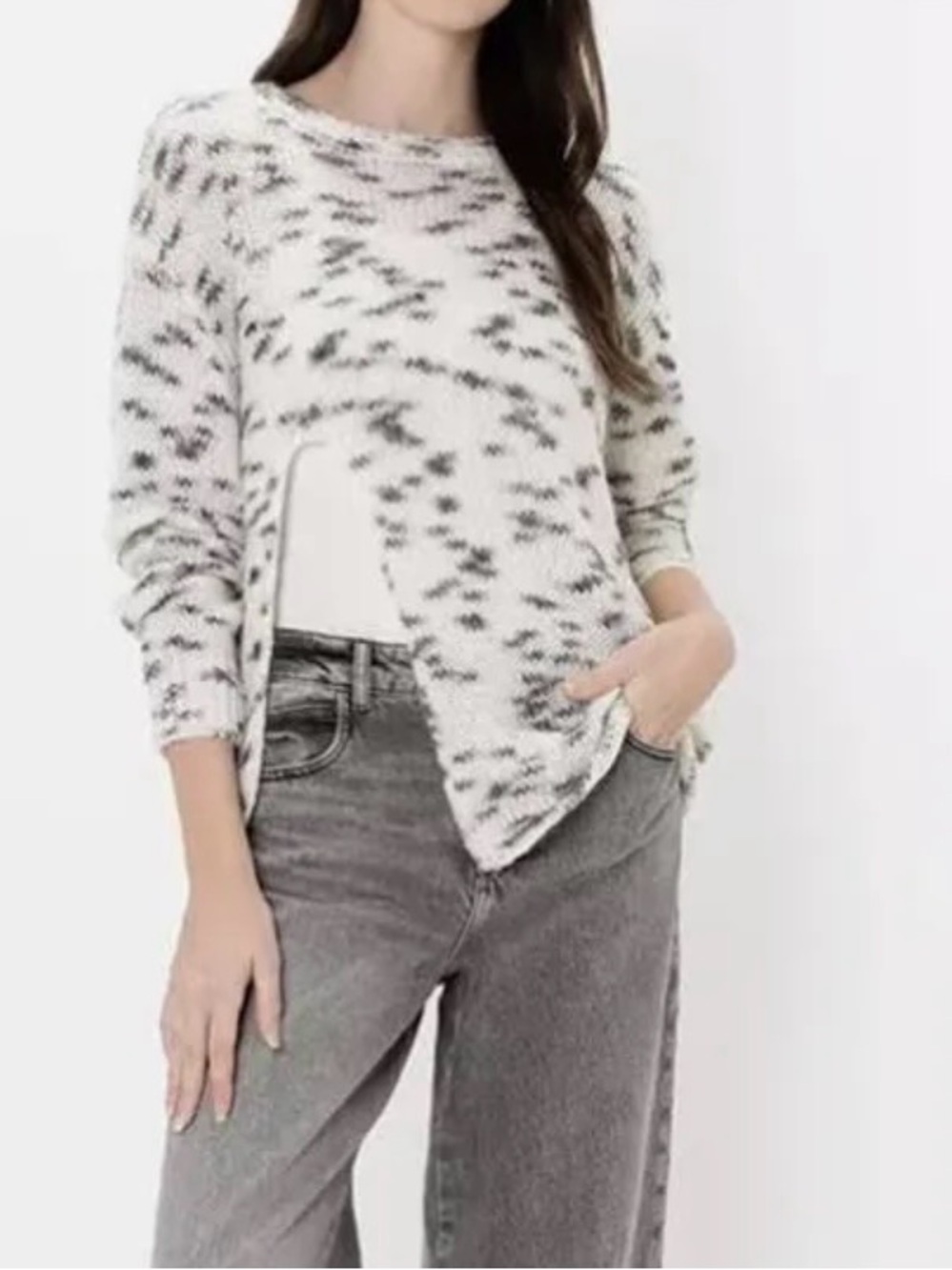 ZARA Alpaca Blended Oversized Side Slit sweater black white loose knit large